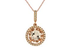 14k Rose Gold Morganite and Diamond Halo Pendant pc6169m