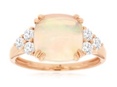 14K Rose Gold Cushion Cut Opal Diamond Ring 