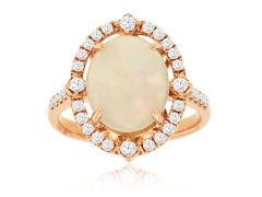 14K Rose Gold Oval Opal Halo RIng 
