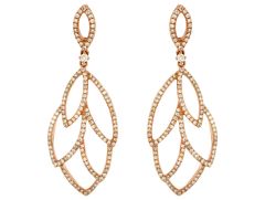 14K Rose Gold Leaf Design Dangle Earrings