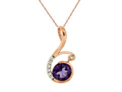 14k Rose Gold Round Amethyst and Diamond Pendant pc6764a