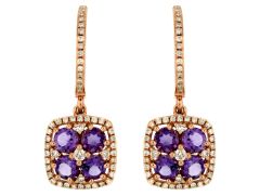 14k Rose Gold Amethyst and Diamond Halo Earrings pc6803a