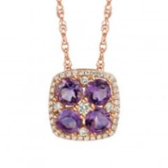 14k Rose Gold Round Amethyst and Diamond Halo Pendant pc6804a_2