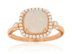 14K Rose Gold Cushion cut Opal Halo Ring with Diamond Accents
