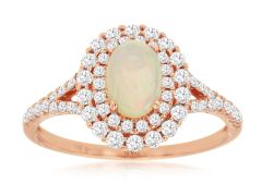 14K Rose Gold Oval Opal Double Halo Diamond Ring
