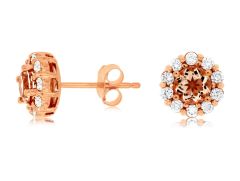 14k Rose Gold Morganite and Diamond Halo Earrings pe3762m