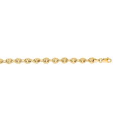 14kt 24" Yellow Gold Diamond Cut Puffeded Mariner Chain with Lobster Clasp PG108-24