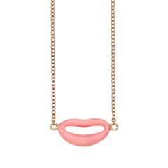 14K Rose Gold 18" Baby Pink Enamel Italian Kiss Necklace with Extender PRC8271-18