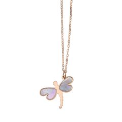 14K Rose Gold 18" La Perla Pink Mother of Pearl Dragonfly Necklace with Extender PRC9711-18