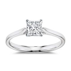 14k White Gold Certified Princess Cut Diamond Solitaire Engagement Ring