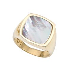 14K Yellow Gold Large Square White Mother of Pearl Ring R7190-07