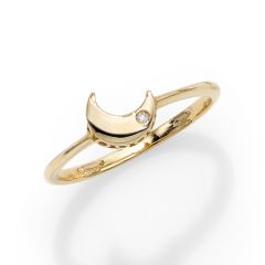 14kt Yellow Gold Polished Sideways Moon Ring  with 0.0050ct White Diamond R7203