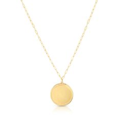 14kt Yellow Gold 18" Chain & Round Flat Pendant:15mm Polished Necklace with Pear Shaped Lobster Clasp RC11585-18