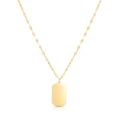 14kt Yellow Gold 18" Fancy Mariner Chain & Flat Dog Tag:17x12mm Polished Necklace with Pear Shaped Lobster Clasp RC11586-18