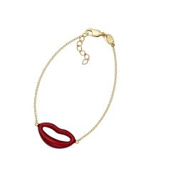 14K Yellow Gold 7" Lipstick Red Enamel Italian Kiss Bracelet with Extender RC5584-07