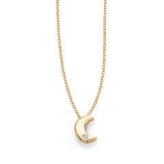 14kt Yellow Gold 18" Chain Polished 2" Extender Moon Necklace with Lobster Clasp with 1mm White Diamond RC7054-18