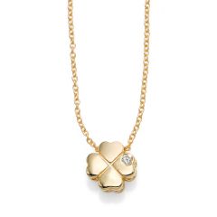 14kt Yellow Gold 18" Chain Polished 2" Extender 4 Leaf Clover Necklace with Lobster Clasp with 1mm White Diamond RC7055-18