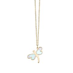 14K Yellow Gold 18" La Perla White Mother of Pearl Dragonfly Necklace with Extender RC9711-18