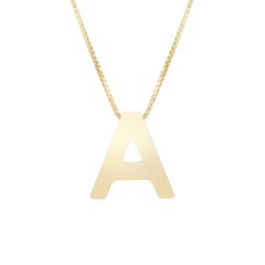 14K yellow gold initial A on an 18" box chain