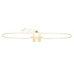 14k yellow gold polished initial H adjustable bracelet