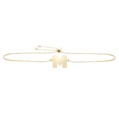 14k yellow gold polished initial M adjustable bracelet