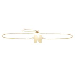 14k yellow gold polished initial N adjustable bracelet
