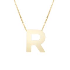 14k yellow gold initial R on an 18 inch box chain