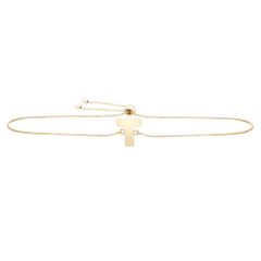 14k yellow gold polished initial T adjustable bracelet