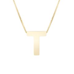 14k yellow gold initial T on an 18 inch box chain