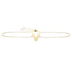 14k yellow gold polished initial V adjustable bracelet