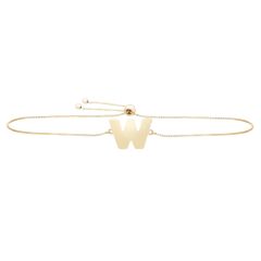 14k yellow gold polished initial W adjustable bracelet