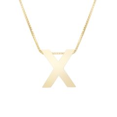 14k yellow gold initial X on an 18 inch box chain