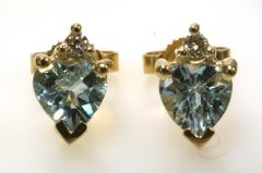 14K Heart Shape Aquamarine Diamond Accent Stud Earrings 