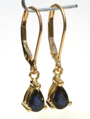 14K Yellow Gold Leverback 6x4 Sapphire Dangle Earrings HB08659