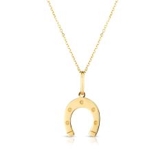 14kt Yellow Gold 18" Classic Cable Chain with Polished Horseshoe Pendant Necklace with Lobster Clasp SET2973-18