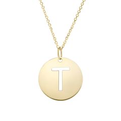 14K yellow gold polished initial T on a 14k yellow gold chain