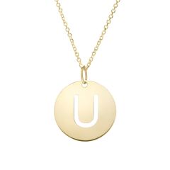14K yellow gold polished initial U on a 14k yellow gold chain