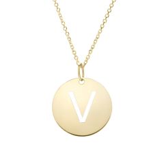14K yellow gold polished initial V on a 14k yellow gold chain