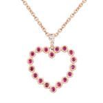 14k yellow gold pendant with 18 Rubies 0.32ct tw and with 4 Round diamonds 0.02ct tw