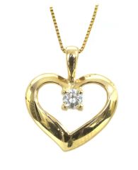 14K Yellow Gold Heart Pendant with .13 Diamond Center 