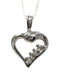 14K White Gold Open Heart Pendant with Accent Diamonds 