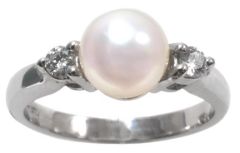 14K White Gold Diamond and Pearl Ring HB01709PLW