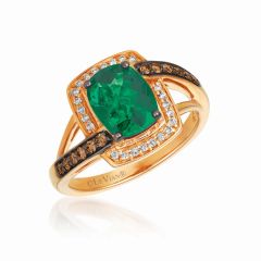 Le Vian Chocolatier® Ring featuring 1  5/8 cts. New Emerald, 1/5 cts. Chocolate Diamonds® , 1/10 cts. Vanilla Diamonds®  set in 14K Strawberry Gold®
