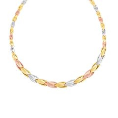 14kt Gold 17" Rose+Yellow+White Finish Satin+Shiny Fancy Graduated Stampato Necklace with Lobster Clasp TCNCK4810-17