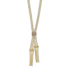 14K 17" Shimmering Bead Two-tone Tassel Necklace TRC9643-17