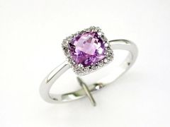 14k White Gold Cushion Amethyst and Diamond Ring WC3138A-AM