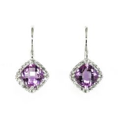 14k White Gold halo Amyethyst and Diamond earrings