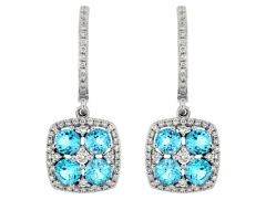 14k White Gold Blue Topaz and Diamond Halo Dangle earrings wc6803b