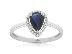14K White Gold Pear Shape Sapphire with Diamond Halo RIng 