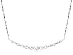 14K White Gold Curved Bar Diamond Necklace 
